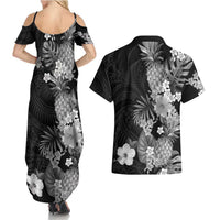 Hawaii Pineapple Tropical Couples Matching Summer Maxi Dress and Hawaiian Shirt Neutral Hibiscus Plumeria