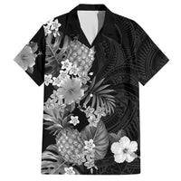 Hawaii Pineapple Tropical Family Matching Short Sleeve Bodycon Dress and Hawaiian Shirt Neutral Hibiscus Plumeria LT01 Dad's Shirt - Short Sleeve Black - Polynesian Pride