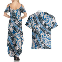 Ninamu Tahiti Tiare Monstera Couples Matching Summer Maxi Dress and Hawaiian Shirt Polynesian Pattern Curve Style LT01 - Polynesian Pride