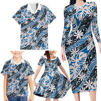 Ninamu Tahiti Tiare Monstera Family Matching Long Sleeve Bodycon Dress and Hawaiian Shirt Polynesian Pattern Curve Style - Polynesian Pride