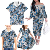 Ninamu Tahiti Tiare Monstera Family Matching Off The Shoulder Long Sleeve Dress and Hawaiian Shirt Polynesian Pattern Curve Style - Polynesian Pride