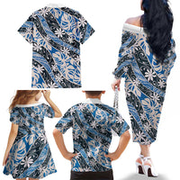 Ninamu Tahiti Tiare Monstera Family Matching Off The Shoulder Long Sleeve Dress and Hawaiian Shirt Polynesian Pattern Curve Style - Polynesian Pride