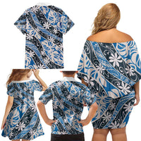 Ninamu Tahiti Tiare Monstera Family Matching Off Shoulder Short Dress and Hawaiian Shirt Polynesian Pattern Curve Style LT01 - Polynesian Pride