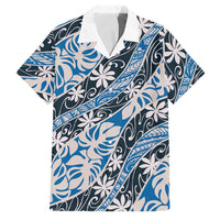 Ninamu Tahiti Tiare Monstera Family Matching Puletasi and Hawaiian Shirt Polynesian Pattern Curve Style LT01 Dad's Shirt - Short Sleeve Blue - Polynesian Pride