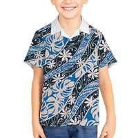 Ninamu Tahiti Tiare Monstera Family Matching Summer Maxi Dress and Hawaiian Shirt Polynesian Pattern Curve Style LT01 Son's Shirt Blue - Polynesian Pride