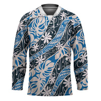 Ninamu Tahiti Tiare Monstera Hockey Jersey Polynesian Pattern Curve Style LT01 Unisex Blue - Polynesian Pride