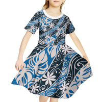 Ninamu Tahiti Tiare Monstera Kid Short Sleeve Dress Polynesian Pattern Curve Style LT01 - Polynesian Pride