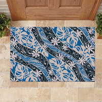 Ninamu Tahiti Tiare Monstera Rubber Doormat Polynesian Pattern Curve Style LT01 Blue - Polynesian Pride