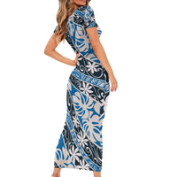 Ninamu Tahiti Tiare Monstera Short Sleeve Bodycon Dress Polynesian Pattern Curve Style - Polynesian Pride