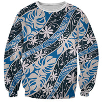 Ninamu Tahiti Tiare Monstera Sweatshirt Polynesian Pattern Curve Style LT01 Unisex Blue - Polynesian Pride