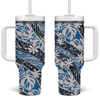 Ninamu Tahiti Tiare Monstera Tumbler With Handle Polynesian Pattern Curve Style - Polynesian Pride