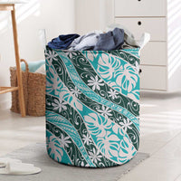 Cyan Tahiti Tiare Monstera Laundry Basket Polynesian Pattern Curve Style LT01 Cyan - Polynesian Pride