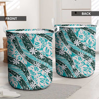 Cyan Tahiti Tiare Monstera Laundry Basket Polynesian Pattern Curve Style LT01 - Polynesian Pride