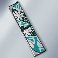 Cyan Tahiti Tiare Monstera Auto Sun Shade Polynesian Pattern Curve Style - Polynesian Pride