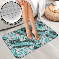 Cyan Tahiti Tiare Monstera Bathroom Set Polynesian Pattern Curve Style - Polynesian Pride