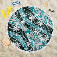 Cyan Tahiti Tiare Monstera Beach Blanket Polynesian Pattern Curve Style LT01 One Size 150cm Cyan - Polynesian Pride