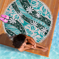 Cyan Tahiti Tiare Monstera Beach Blanket Polynesian Pattern Curve Style LT01 - Polynesian Pride
