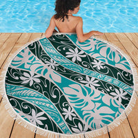 Cyan Tahiti Tiare Monstera Beach Blanket Polynesian Pattern Curve Style LT01 - Polynesian Pride