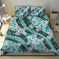 Cyan Tahiti Tiare Monstera Bedding Set Polynesian Pattern Curve Style LT01 - Polynesian Pride