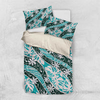 Cyan Tahiti Tiare Monstera Bedding Set Polynesian Pattern Curve Style LT01 US Twin 172cm x 218cm Cyan - Polynesian Pride