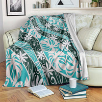 Cyan Tahiti Tiare Monstera Blanket Polynesian Pattern Curve Style - Polynesian Pride