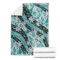 Cyan Tahiti Tiare Monstera Blanket Polynesian Pattern Curve Style - Polynesian Pride