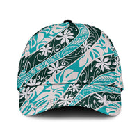 Cyan Tahiti Tiare Monstera Classic Cap Polynesian Pattern Curve Style LT01 Universal Fit Cyan - Polynesian Pride