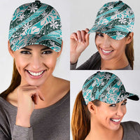 Cyan Tahiti Tiare Monstera Classic Cap Polynesian Pattern Curve Style LT01 - Polynesian Pride