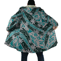 Cyan Tahiti Tiare Monstera Cloak Polynesian Pattern Curve Style - Polynesian Pride