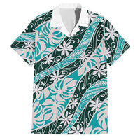 Cyan Tahiti Tiare Monstera Family Matching Long Sleeve Bodycon Dress and Hawaiian Shirt Polynesian Pattern Curve Style LT01 Dad's Shirt - Short Sleeve Cyan - Polynesian Pride