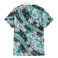 Cyan Tahiti Tiare Monstera Family Matching Off The Shoulder Long Sleeve Dress and Hawaiian Shirt Polynesian Pattern Curve Style - Polynesian Pride