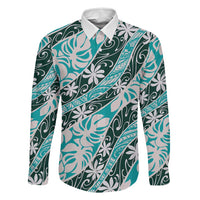 Cyan Tahiti Tiare Monstera Family Matching Off Shoulder Maxi Dress and Hawaiian Shirt Polynesian Pattern Curve Style - Polynesian Pride