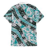 Cyan Tahiti Tiare Monstera Family Matching Off Shoulder Short Dress and Hawaiian Shirt Polynesian Pattern Curve Style - Polynesian Pride