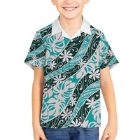 Cyan Tahiti Tiare Monstera Family Matching Off Shoulder Short Dress and Hawaiian Shirt Polynesian Pattern Curve Style - Polynesian Pride