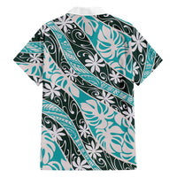 Cyan Tahiti Tiare Monstera Family Matching Puletasi and Hawaiian Shirt Polynesian Pattern Curve Style LT01 - Polynesian Pride