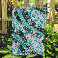 Cyan Tahiti Tiare Monstera Garden Flag Polynesian Pattern Curve Style - Polynesian Pride