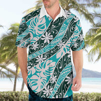 Cyan Tahiti Tiare Monstera Hawaiian Shirt Polynesian Pattern Curve Style LT01 - Polynesian Pride
