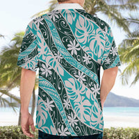 Cyan Tahiti Tiare Monstera Hawaiian Shirt Polynesian Pattern Curve Style LT01 - Polynesian Pride