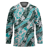 Cyan Tahiti Tiare Monstera Hockey Jersey Polynesian Pattern Curve Style LT01 Unisex Cyan - Polynesian Pride