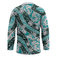 Cyan Tahiti Tiare Monstera Hockey Jersey Polynesian Pattern Curve Style LT01 - Polynesian Pride