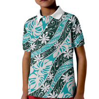 Cyan Tahiti Tiare Monstera Kid Polo Shirt Polynesian Pattern Curve Style LT01 Kid Cyan - Polynesian Pride