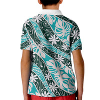 Cyan Tahiti Tiare Monstera Kid Polo Shirt Polynesian Pattern Curve Style LT01 - Polynesian Pride