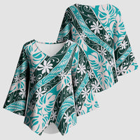 Cyan Tahiti Tiare Monstera Kimono Sleeve Blouse Polynesian Pattern Curve Style - Polynesian Pride