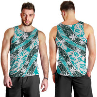 Cyan Tahiti Tiare Monstera Men Tank Top Polynesian Pattern Curve Style - Polynesian Pride