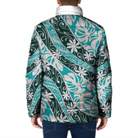 Cyan Tahiti Tiare Monstera Padded Jacket Polynesian Pattern Curve Style LT01 - Polynesian Pride