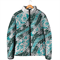 Cyan Tahiti Tiare Monstera Padded Jacket Polynesian Pattern Curve Style LT01 - Polynesian Pride