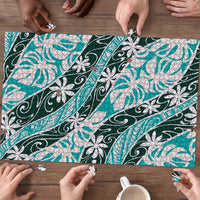 Cyan Tahiti Tiare Monstera Puzzle Polynesian Pattern Curve Style LT01 - Polynesian Pride
