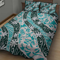 Cyan Tahiti Tiare Monstera Quilt Bed Set Polynesian Pattern Curve Style LT01 - Polynesian Pride