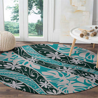 Cyan Tahiti Tiare Monstera Round Carpet Polynesian Pattern Curve Style LT01 - Polynesian Pride