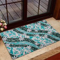 Cyan Tahiti Tiare Monstera Rubber Doormat Polynesian Pattern Curve Style LT01 - Polynesian Pride